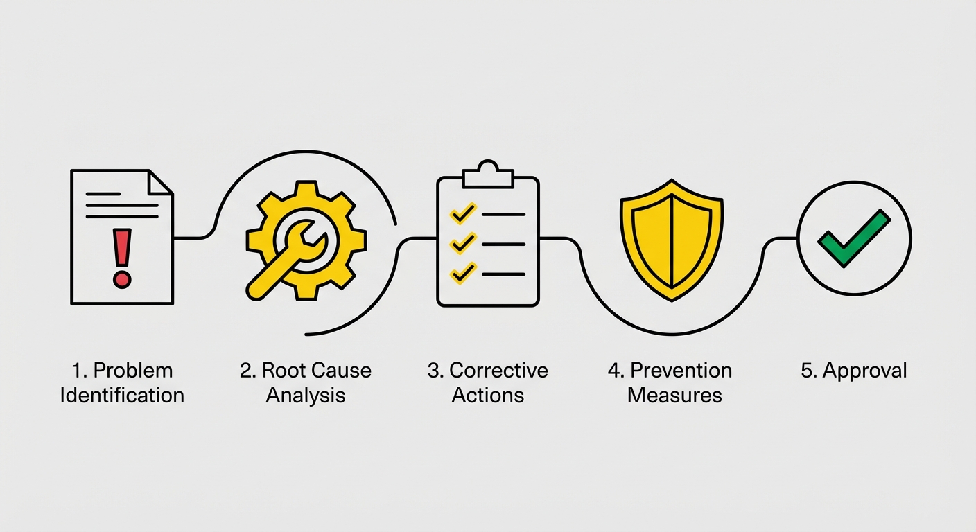 A structured Plan of Action follows Amazon's review logic: Problem → Root Cause → Fix → Prevention → Proof