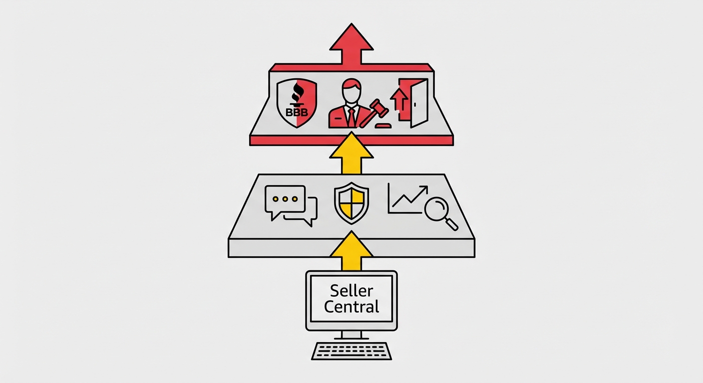 The 3-level escalation strategy creates a structured path from basic appeals to executive-level review