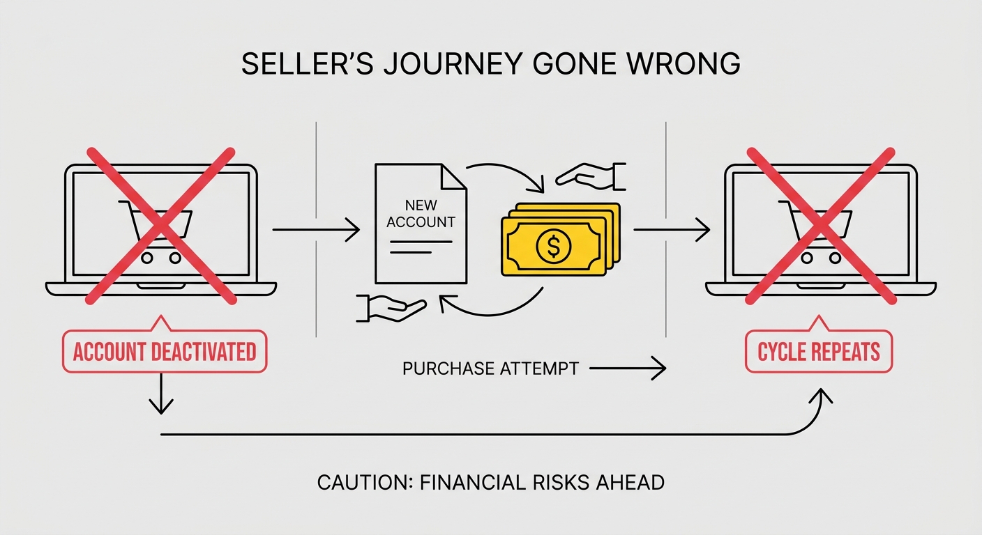 Amazon seller account risks and policy violations warning illustration for account suspension prevention