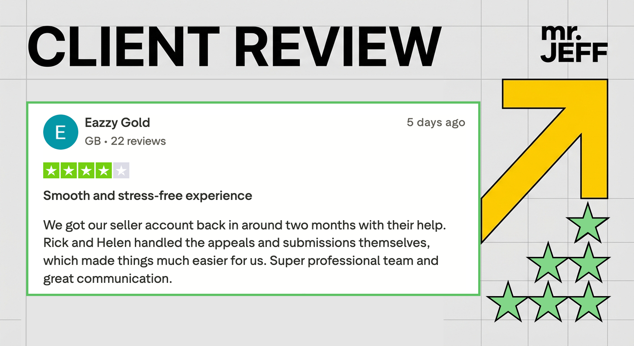 Customer review screenshot showing positive feedback and rating