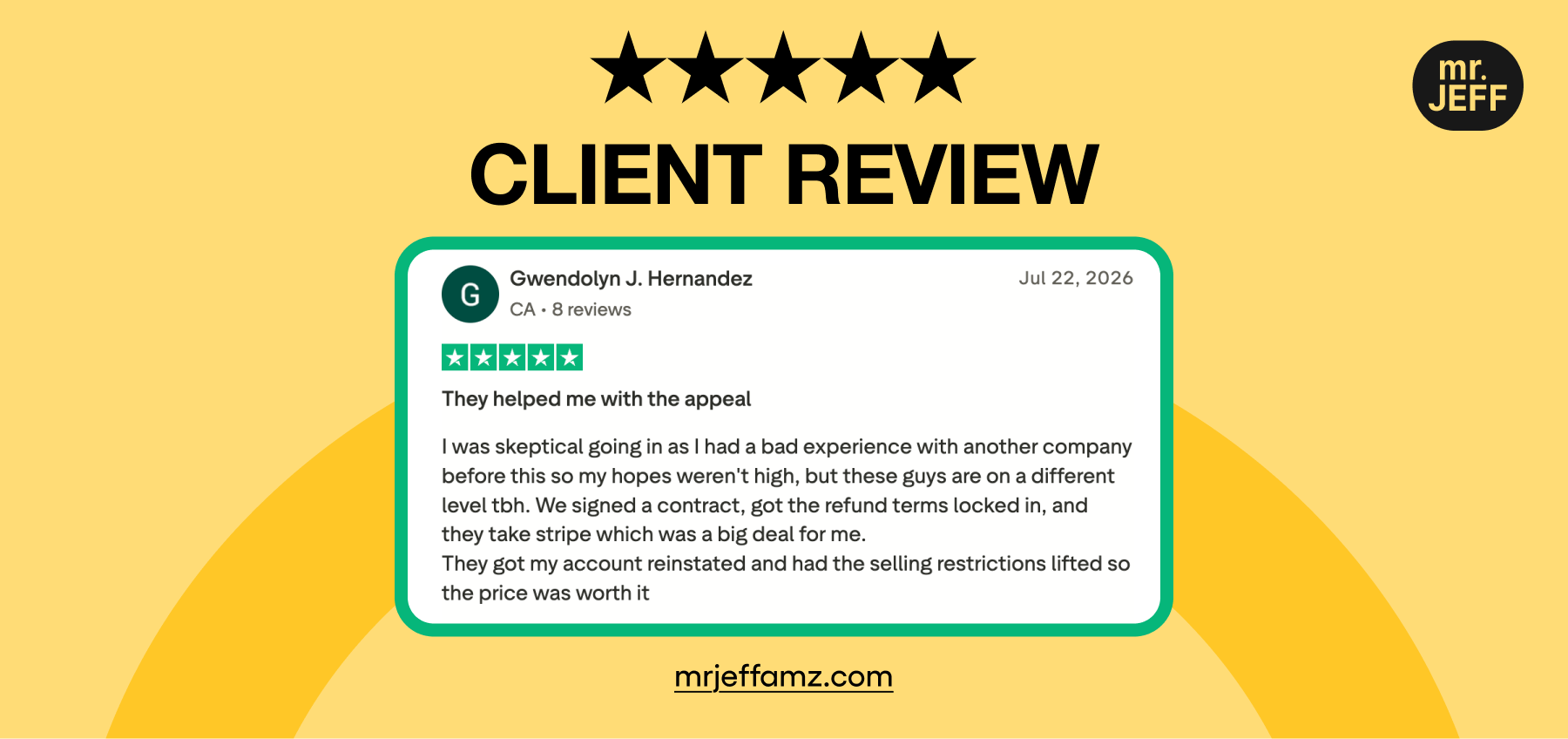 Customer review testimonial with 5-star rating and positive feedback for product or service Customer review testimonial with 5-star rating and positive feedback for product or service