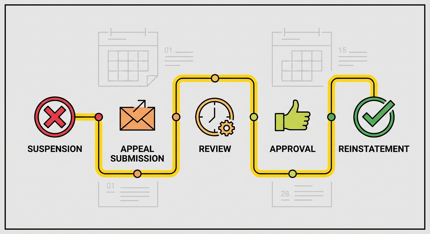 The reinstatement journey follows a clear path from suspension to recovery